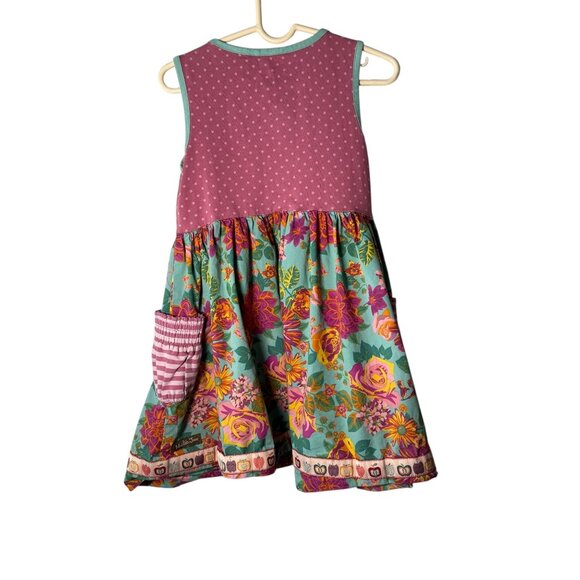 Matilda Jane Girls Sleeveless Floral Dress With Polka Dot Apples trim size 6 - Picture 6 of 7